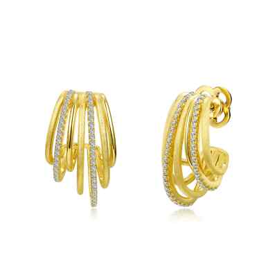 BRAND NEW Lafonn Yellow Gold Plated 0.88CTW Multi-Row Hoop Earrings E0486CLG00