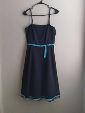 Vintage BCX Black Flare Mini Dress with Turquoise Trim and Ribbon