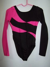 Freestyle - Hot Pink Sparkle & Black Long Sleeve Leotard - Girl's XS 4/5