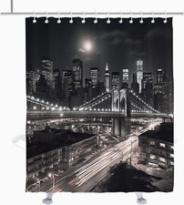 Black and White Mens Shower Curtain for Men 3D Designer New York City Night Scen