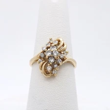 14k Gold Natural Diamond Spray Waterfall Ring Vintage