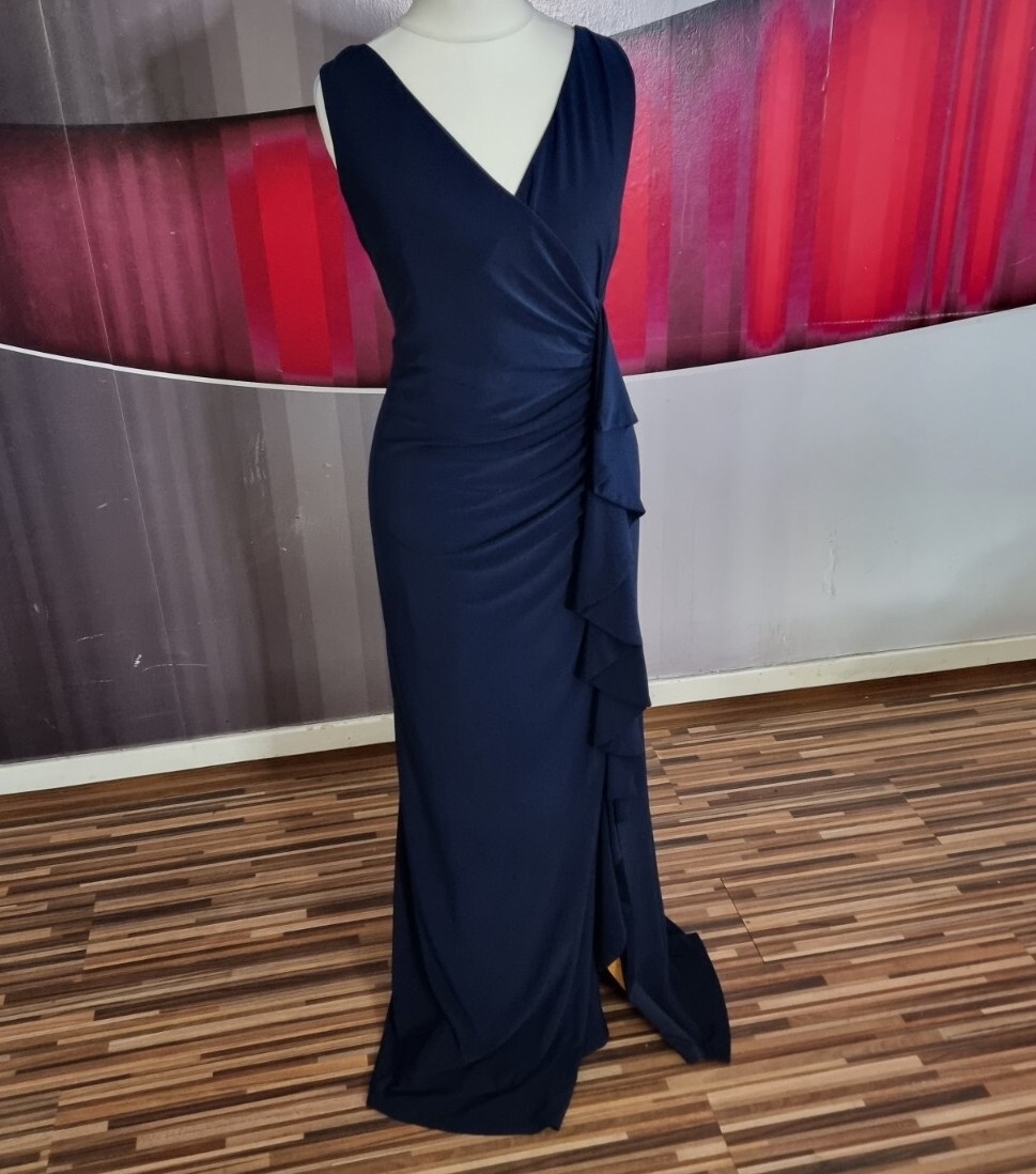 DEBUT NAVY JERSEY LONG EVENING DRESS SIZE 16 eBay