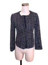 J.Crew Midnight Tweed Jacket Women 0 Navy Metallic Wool Blend Style 26769