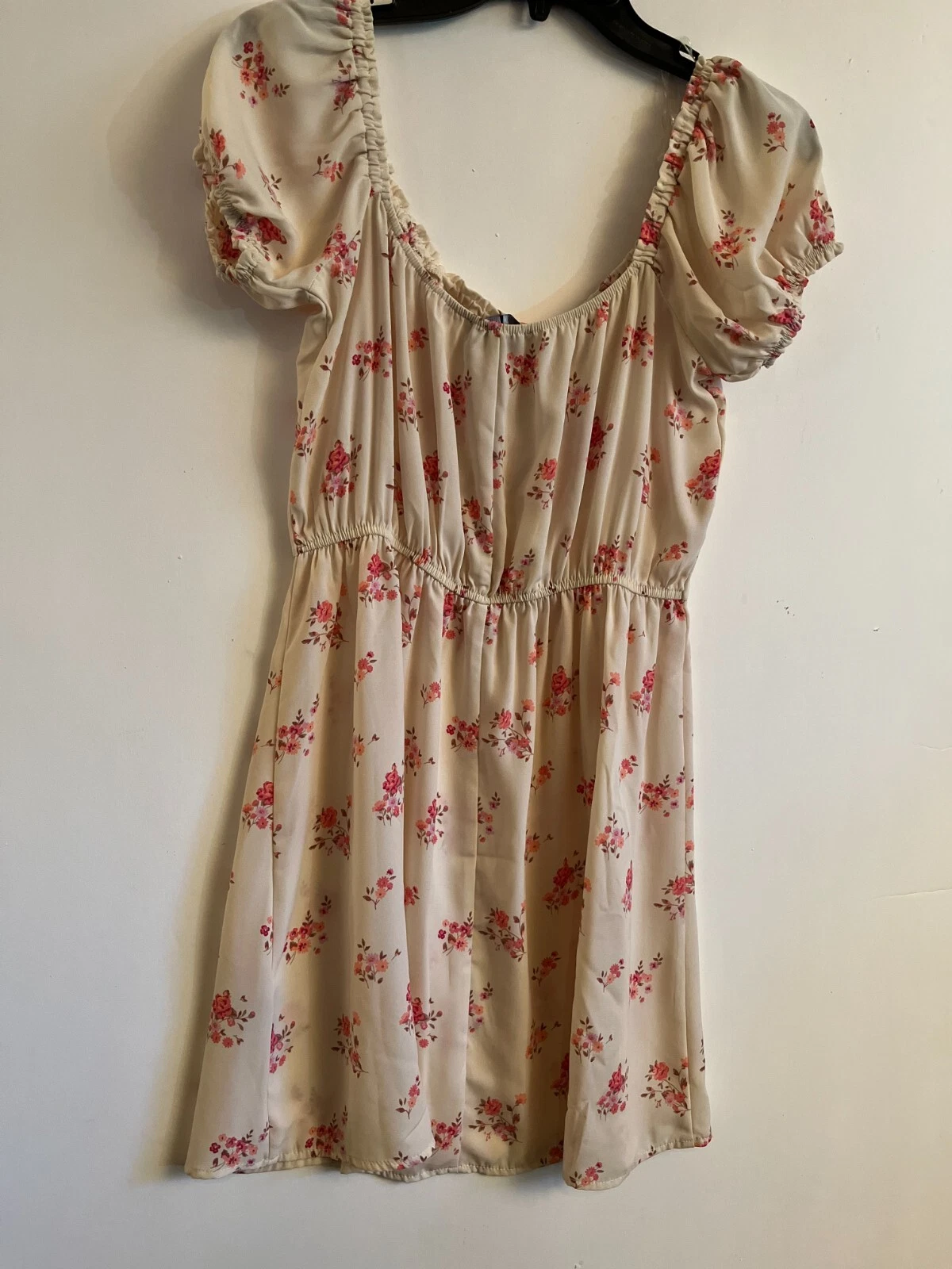 VETEMENTS Abito Trixxi Juniors piccolo rosa floreale scollo a scoop cappuccio maniche Y2K babydoll