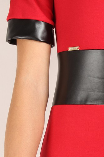 Impresionante vestido para mujer con cinturón de cuero ecológico cuello redondo tallas 8 -14 FA229 - Imagen 3 de 6