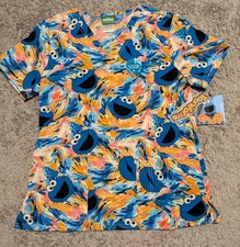 NWT Sesame Street Cookie Monster Tooniforms Nurse Scrub Top Size M