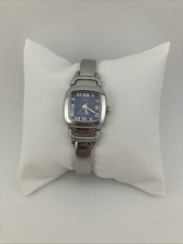 Vtg Paolo Gucci Ladies 20mm Watch Silver Tone Blue Dial 6.5" - RUNS
