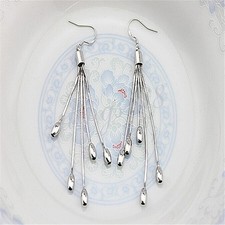 925 Sterling Silver Tarnish-Resist Long Thread Bead Tassels Dangle Earrings X754