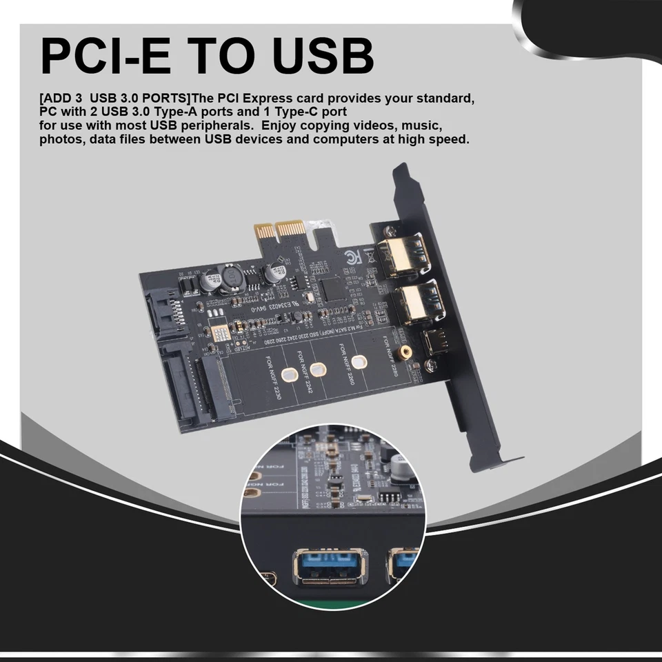 PCI-E to USB 3.0 PCI Express Card Incl.1 USB C and 2 USB A Ports, M.2 NVME2608 - Image 3 of 4
