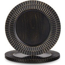6 PCS 13 Inch Black Charger Dinner Plates Plastic Decorative Table Setting