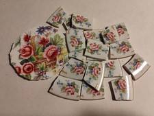 Broken China Mosaic Tile Arts and Craft Supplies - Pink Flower Tiles Lot 1