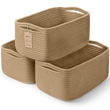 3 Pack Small Storage Baskets for Organizing, 11.8"L 7.8"W 5.1"H, Brown