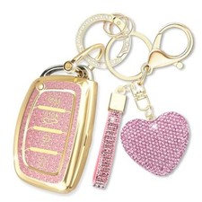 Compatible with Hyundai Key Fob Cover with Diamond Keychain, Compatible Pink