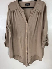 Fortune& Ivy Tan Tie Front Blouse Size XL