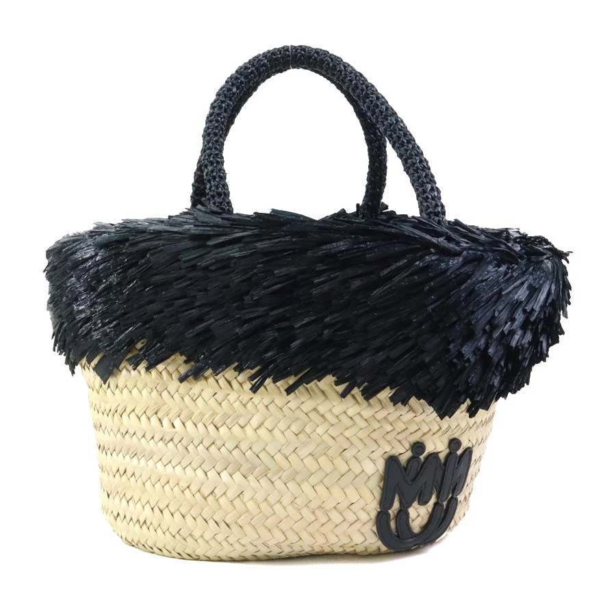 Miu Miu — Auth MIUMIU Handbag Basket Bag Natural/Black Straw - r10726g