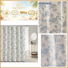 Blue Floral Shower Curtain 36x72 Cotton Linen Blend Cottagecore Grommet Rust