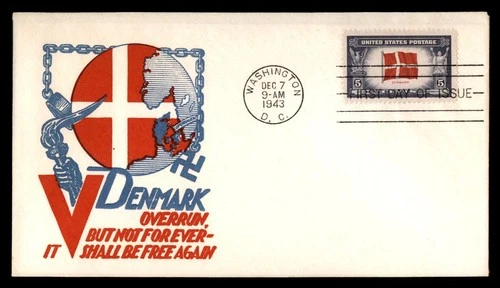 Mayfairstamps US FDC 1943 Flag of Denmark Torch Map First Day Cover aaw_92559