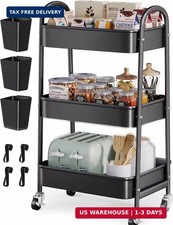 3 Tier Rolling Cart Metal with Wheels, Heavy Duty Three Tiered Rolling Storage C