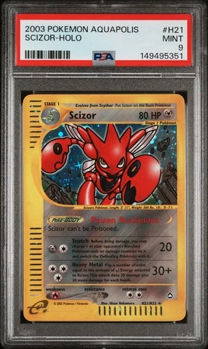Scizor Holo H21/147 Aquapolis Pokemon PSA 9