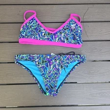 TYR Women's Durafast Pink Squiggles Trinityfit Workout Bikini Sz S NEW No Tag