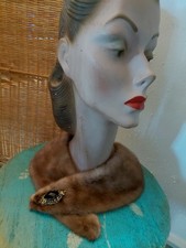 Vintage Quality 40s Mink Fur Collar Brooch/Label Satin Lined/ 38"