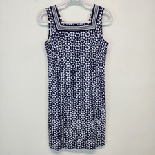 Talbots Sleeveless Geo Dress Size SP Blue White Square Neck Stretch Jersey