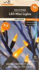 Way To Celebrate 50 Orange LED Mini Lights Black Wire Halloween Indoor/Outdoor