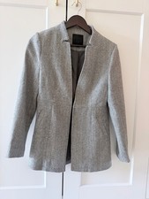 MINA SELF Gray Herringbone Blazer Jacket Womens S Lined Pockets