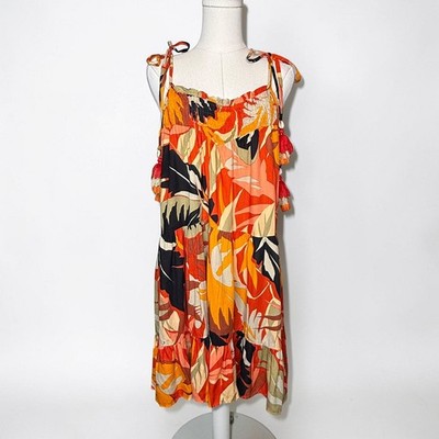 True Destinations Tropical Paradise Babydoll Dress Resort Wear Vibrant Summer M