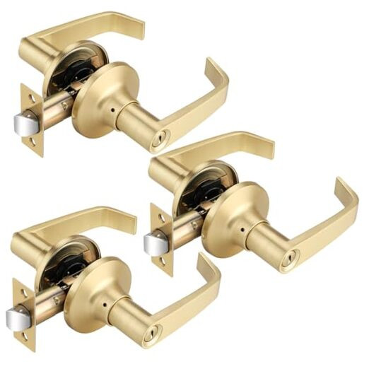 Brushed Gold Door Handles Interior, 3 Pack Bedroom Door Knobs, Privacy Door