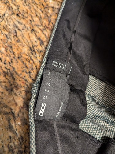 ASOS DESIGN Mens Wool Green Herringbone Tapered Dress Pants Men's 32x30 New - Picture 4 of 7