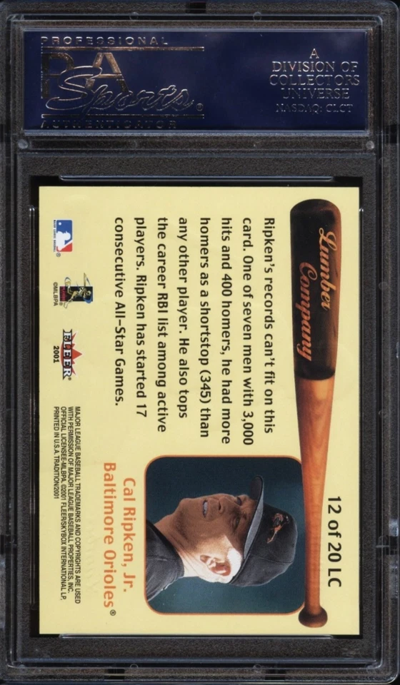 2001 Fleer Lumber Company #12 Cal Ripken Jr. PSA 10 GEM MINT HOF Orioles - Image 2 of 2