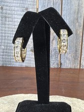 Sterling Silver 925 Squared CZ half Hoop Earrings Post 13/16'' gold tone 8 grams