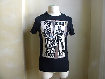 Frankie Morello Schwarz Cool Slim Fit Adone Vintage Leder Druck S M Rare