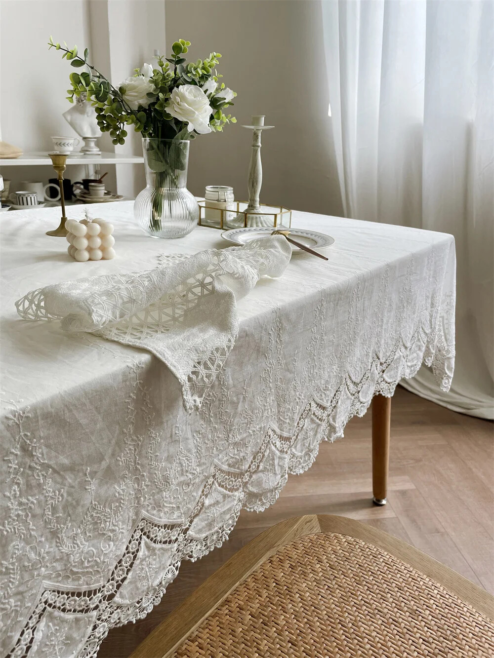 Solid Color Lace Edge Tablecloth Wedding Party Decor for Dining Room Home  Party - wedding party decor, image size:1000x1333