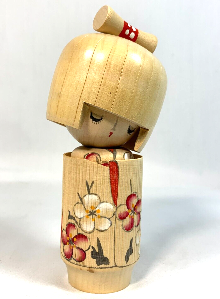 Kokeshi Doll Japanese Modern Vintage Girl Waiting Spring