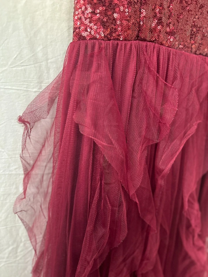 Vestido Formal Speechless Sin Mangas Borgoña Fiesta Baile de graduación Fairycore Caprichoso 9 HOCO Foto 3 de 4