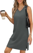 Women's Summer V-Neck Sleeveless Sundress - Casual Beach Vacation Style