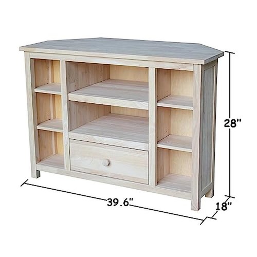 Solid Hardwood Corner TV Stand Entertainment Shelf Rectangular W/ Drawer Gray US - Picture 6 of 6
