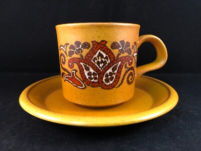 Vintage Palissy Royal Worcester Beauvais Brown Orange Retro Cup + Saucer setx6