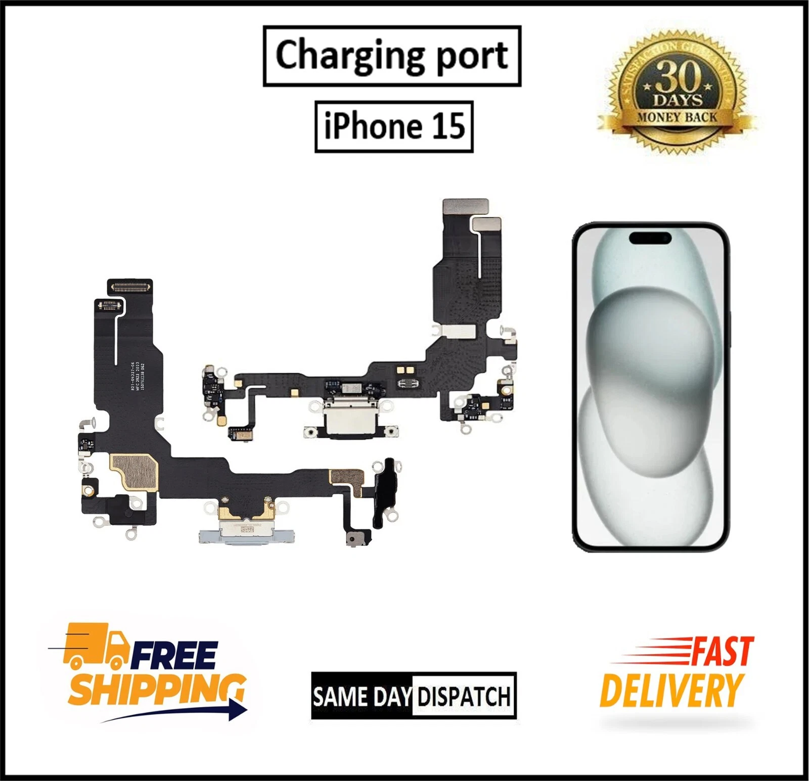 For Apple iPhone 15 Type C Charging Port Flex Cable Replacement - Picture 1 of 5