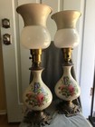 VINTAGE PAIR OF MID CENTURY BEDROOM LAMPS FROM 1940-50’s. WHITE WITH PINK ROSES 