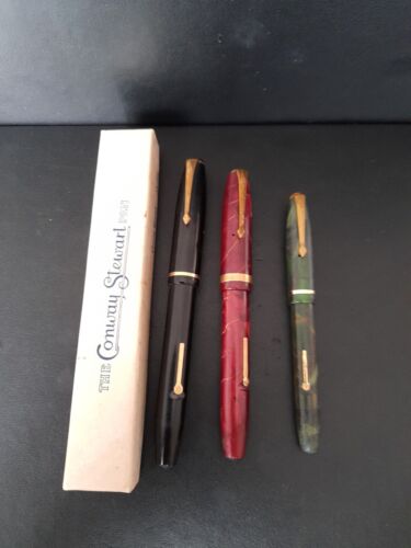 Vintage "CONWAY STEWART " Side Lever Fountain Pens 14ct Gold Nibs X3 - Foto 1 di 17