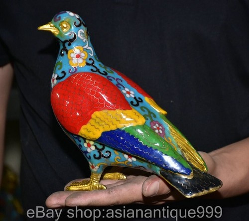 Coppia statue piccione animali piccione bronzo cinese antico bronzo cloisonne dorato dinastia 8,8 - Foto 9 di 13