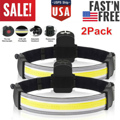 2Pcs/set Headlamp Flashlight LED 220° Wide Beam Headlamp Lightweight COB Bright