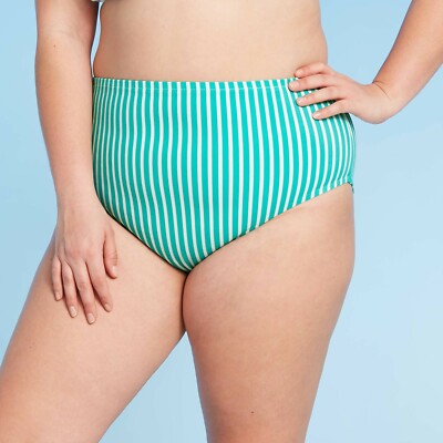 Women's Plus Size Bikini Bottom - Kona Sol Green Stripe 20W/22W