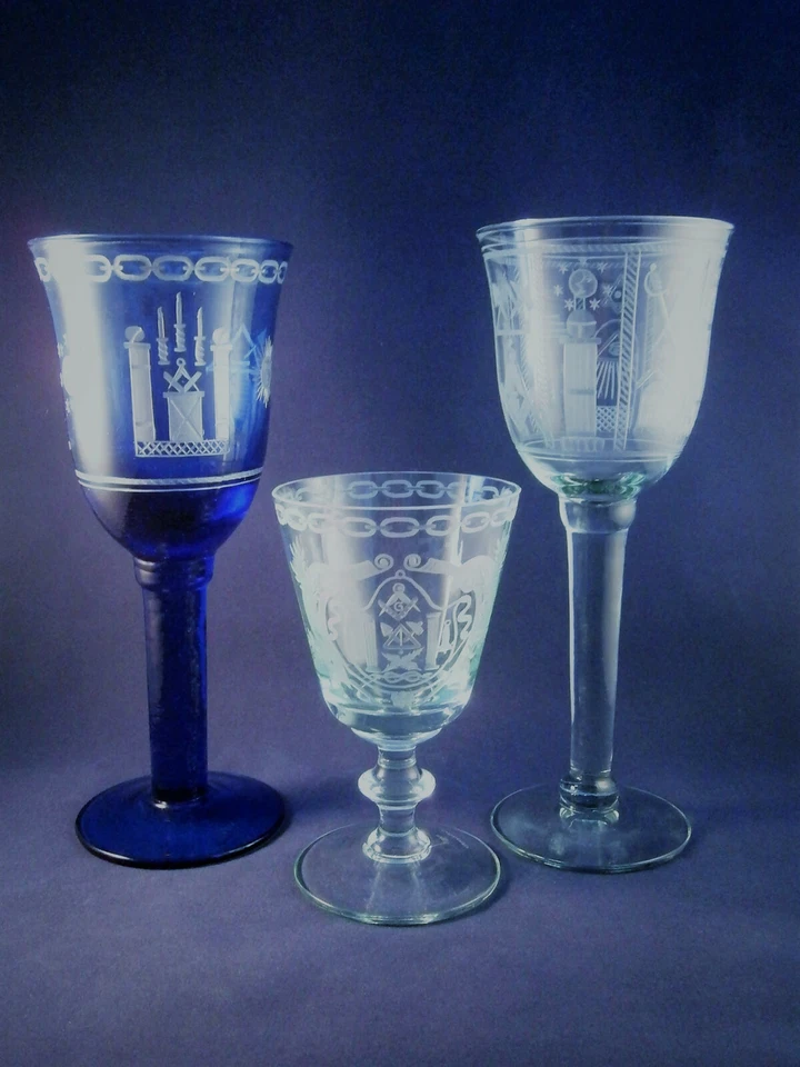 Logen-Glas Pokale m. Freimauer-Motiv freemason glass - Bild 1 von 1