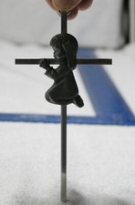 Childrens Silver Tone Pewter Hanging Nursery Wall Cross With Praying Girl 6" 