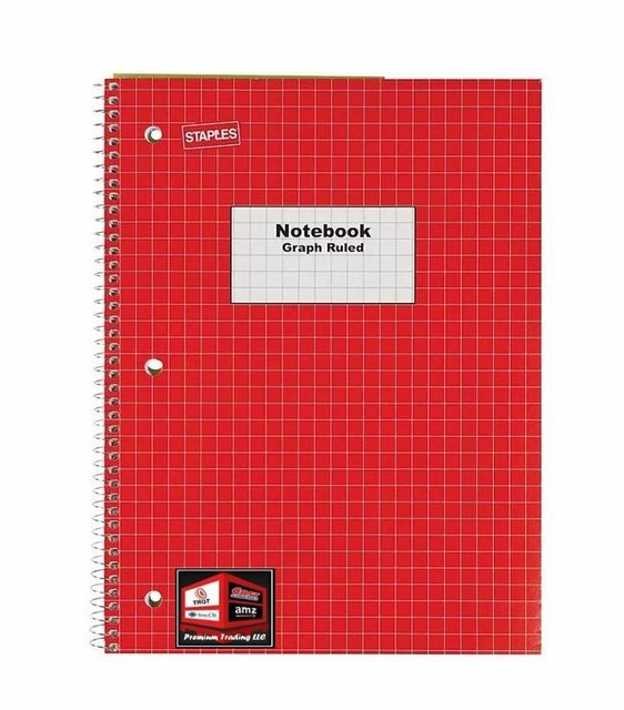 Staples Graph Ruled 4x4 Spiral Notebook 8 X 10 1 2 Red For Sale Staples Graph Ruled 4x4 Spiral Notebook 8 X 10 1 2 Red For Sale