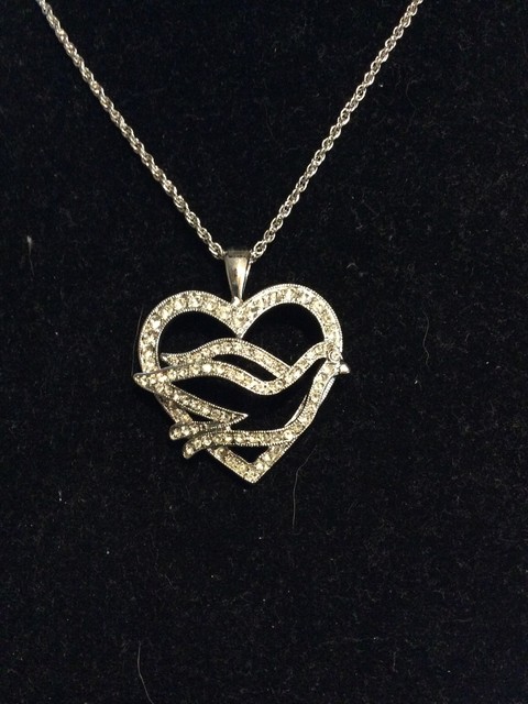 Nadri necklace 16"-18" Heart With DoveCrystals Pave Pendant Rhodium Plated NEW